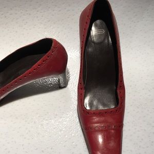 Coach Red Leather Square Toe Pumps